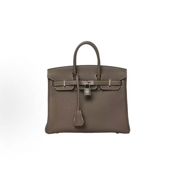 HERMES Birkin 25 silver-clasp platinum handbag, 25 women\'s edition, 18 Etoupe, Elephant grey